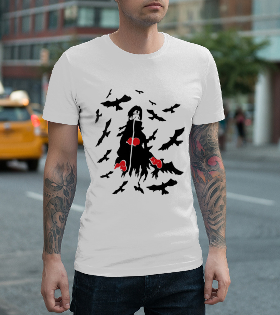 Itachi Uchiha Akatsuki Cloak And Crows With Red Clouds T-Shirt