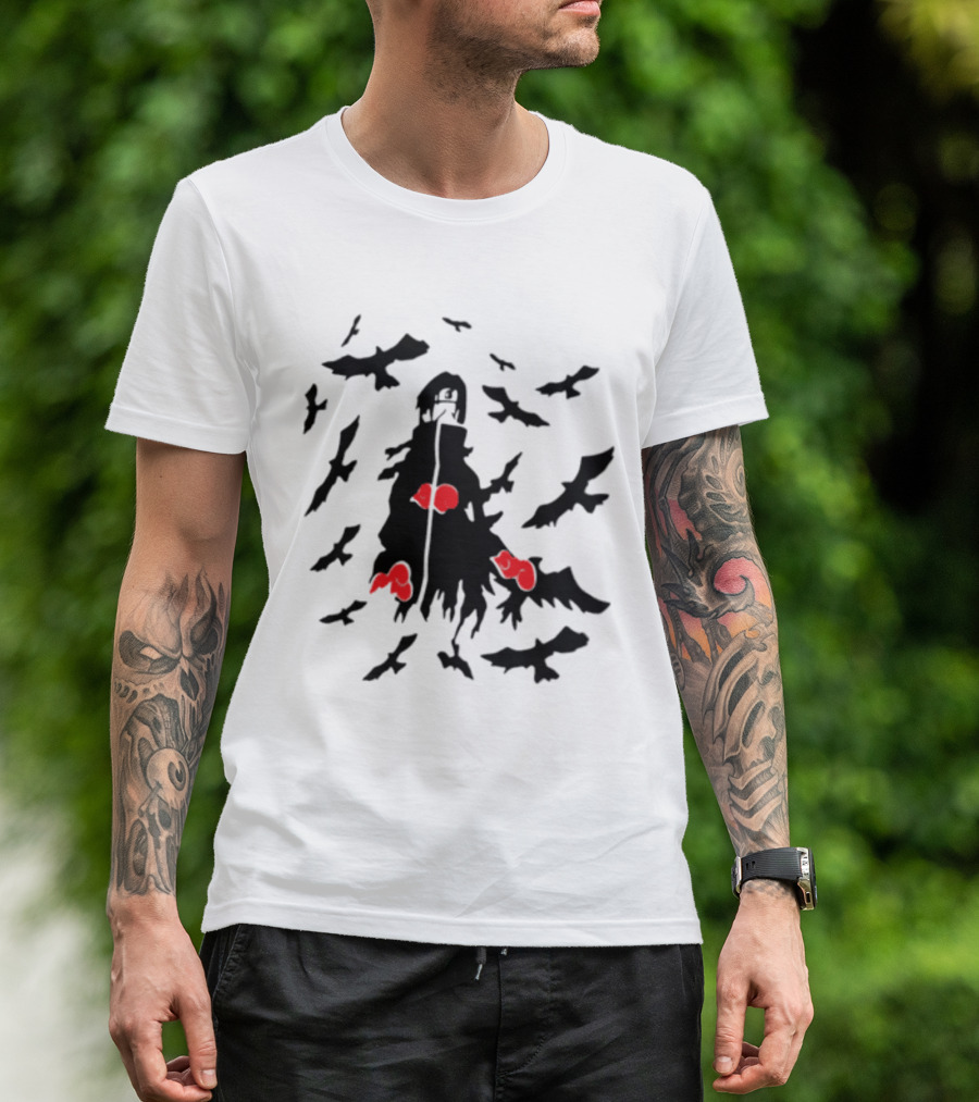 Itachi Uchiha Akatsuki Cloak And Crows With Red Clouds T-Shirt