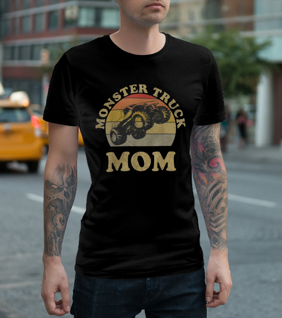 Vintage Monster Truck Mom Retro Stripes T-Shirt