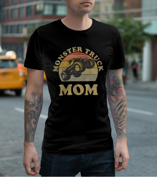 Vintage Monster Truck Mom Retro Stripes T-Shirt