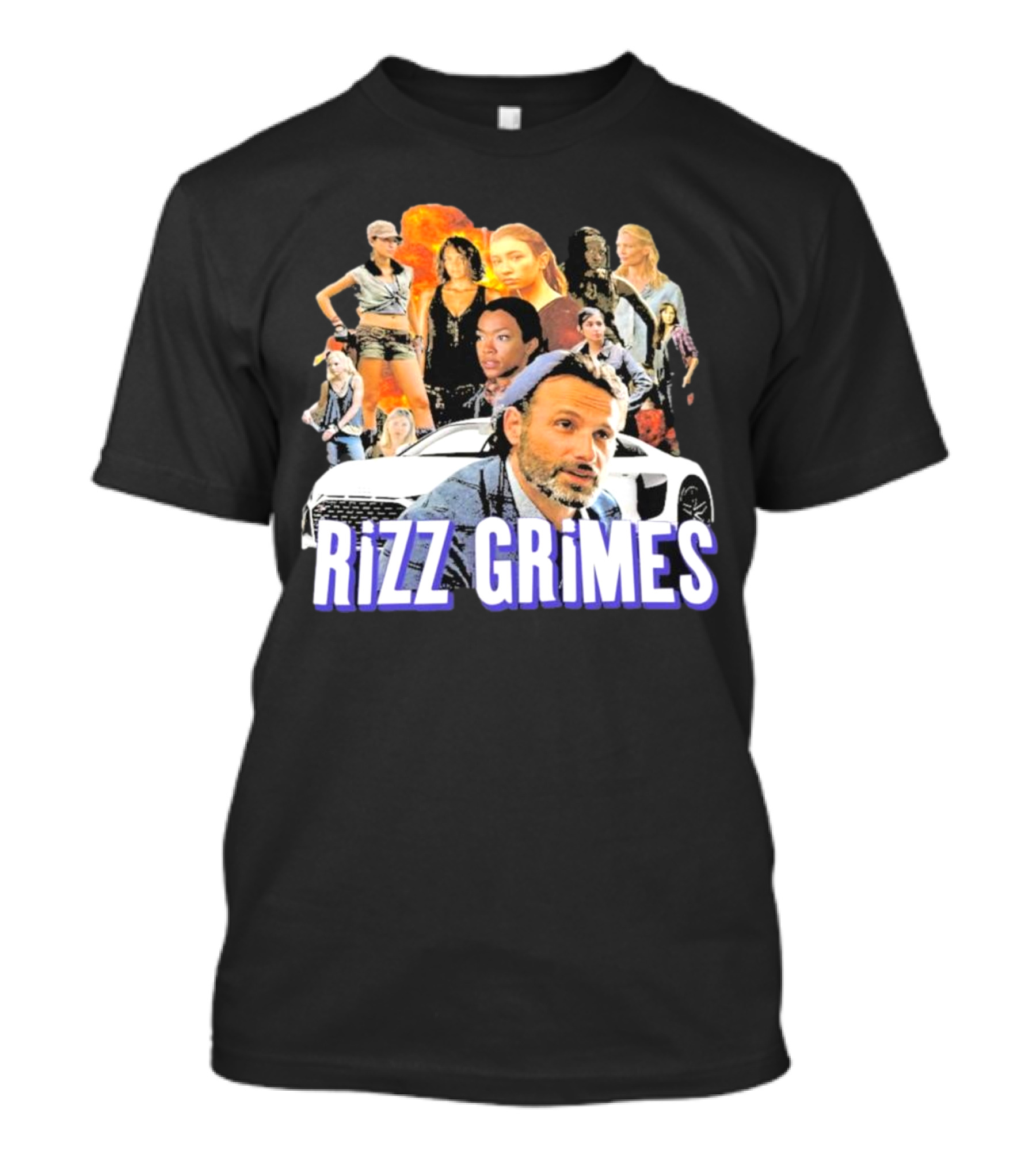 Rizz Grimes Walking Dead Car Iconic Character Collage T-Shirt