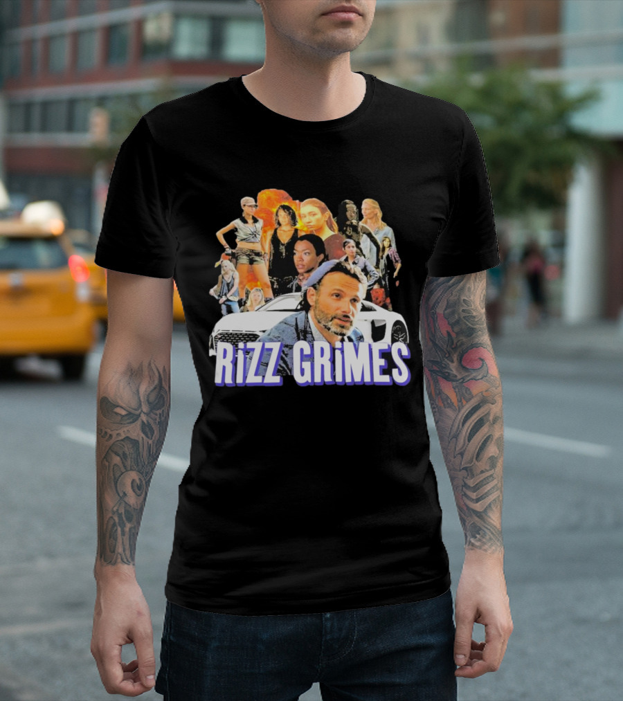 Rizz Grimes Walking Dead Car Iconic Character Collage T-Shirt