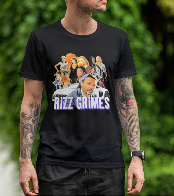 Rizz Grimes Walking Dead Car Iconic Character Collage T-Shirt