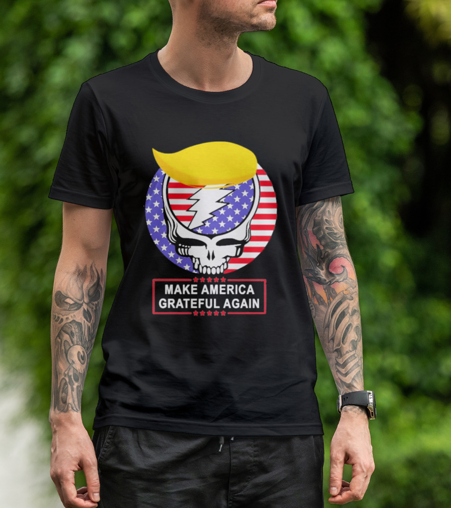 Make America Grateful Again Skull With Lightning Bolt And Flag T-Shirt