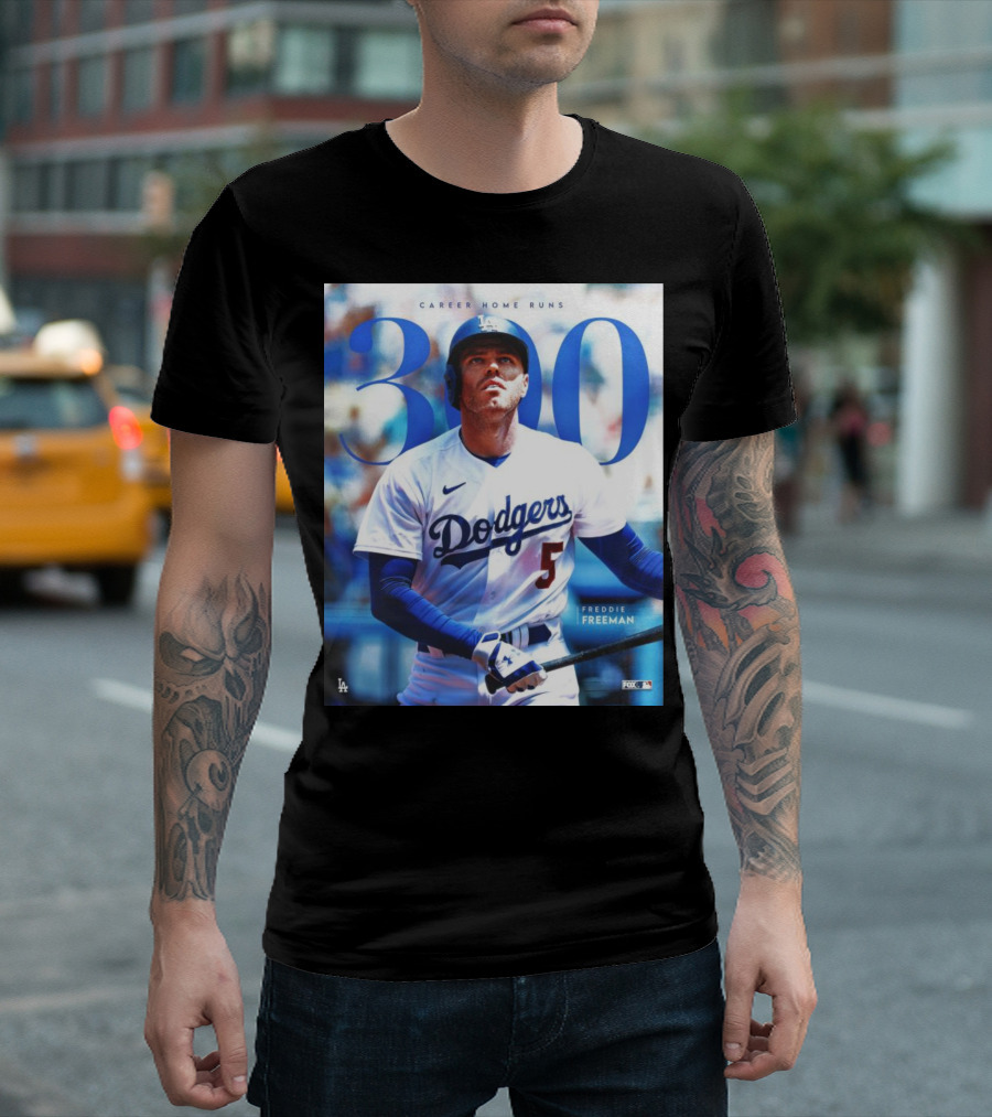 Dodgers Freddie Freeman 300 Career Home Runs Achievement Image With MLB T-Shirt