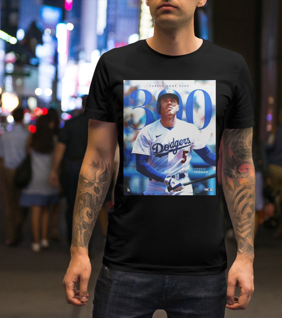 Dodgers Freddie Freeman 300 Career Home Runs Achievement Image With MLB T-Shirt