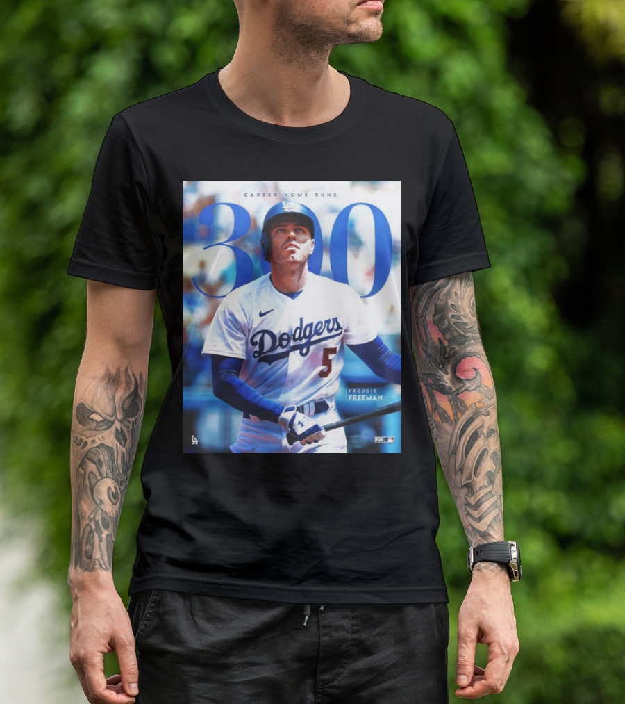 Dodgers Freddie Freeman 300 Career Home Runs Achievement Image With MLB T-Shirt