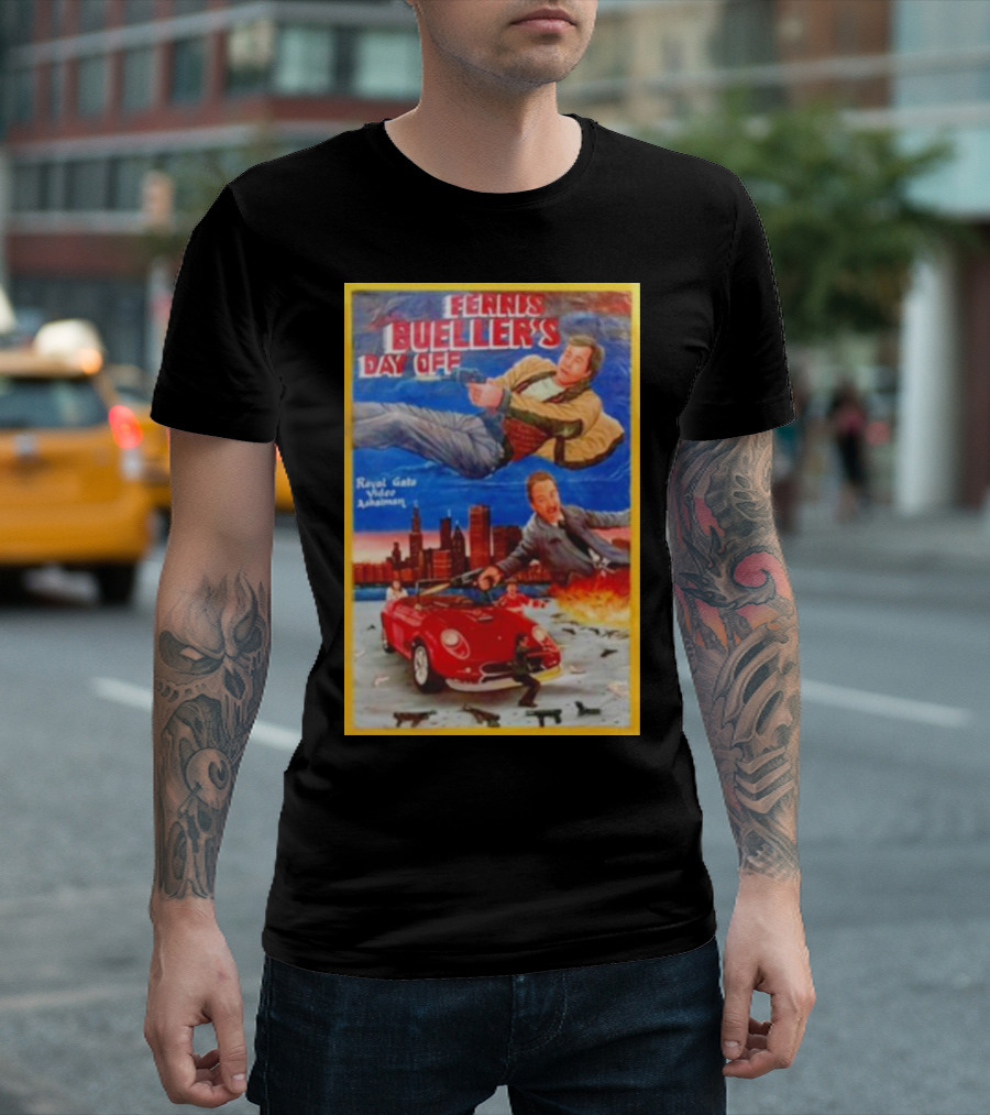 Ferris Bueller's Day Off Royal Gato Video Ashaiman Explosive Artwork With Thrilling City Escape T-Shirt