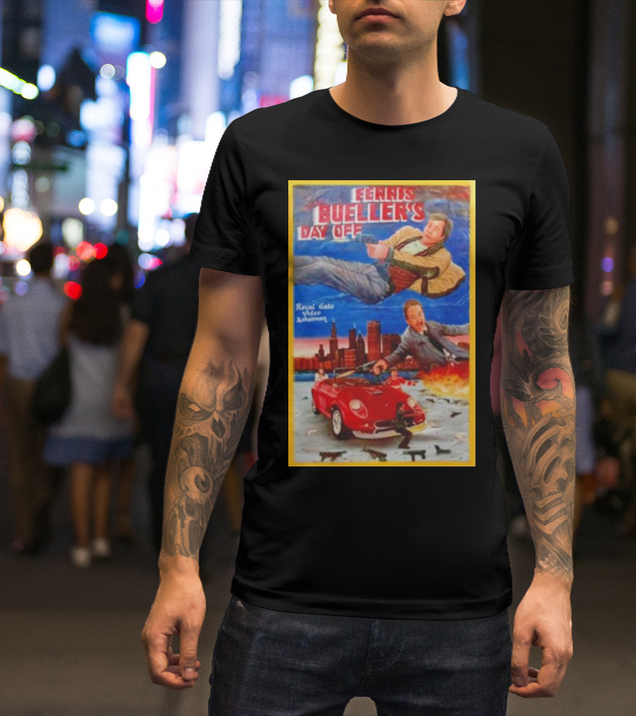 Ferris Bueller's Day Off Royal Gato Video Ashaiman Explosive Artwork With Thrilling City Escape T-Shirt