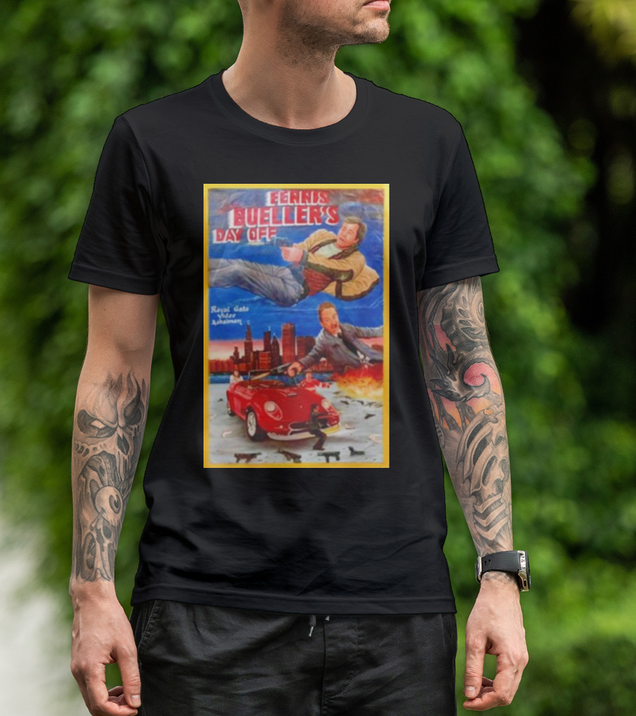 Ferris Bueller's Day Off Royal Gato Video Ashaiman Explosive Artwork With Thrilling City Escape T-Shirt