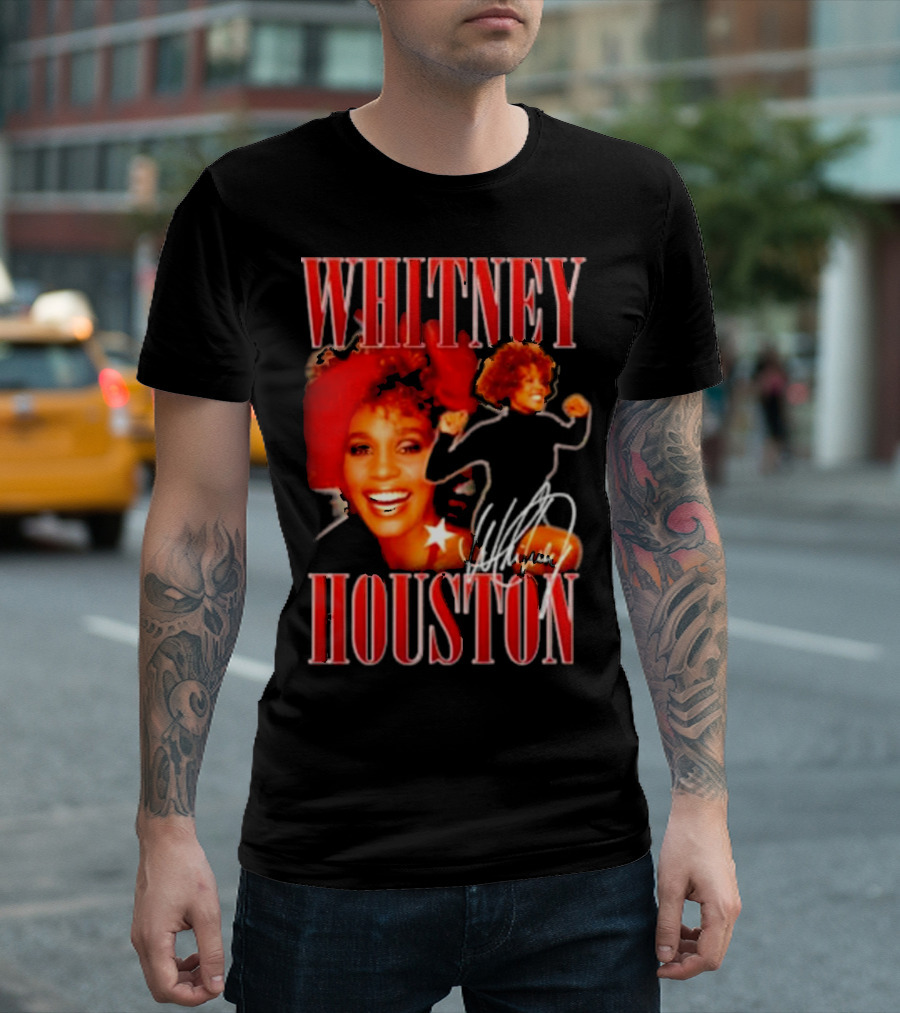 WHITNEY HOUSTON Signature Red Portrait With Joyful Expression T-Shirt