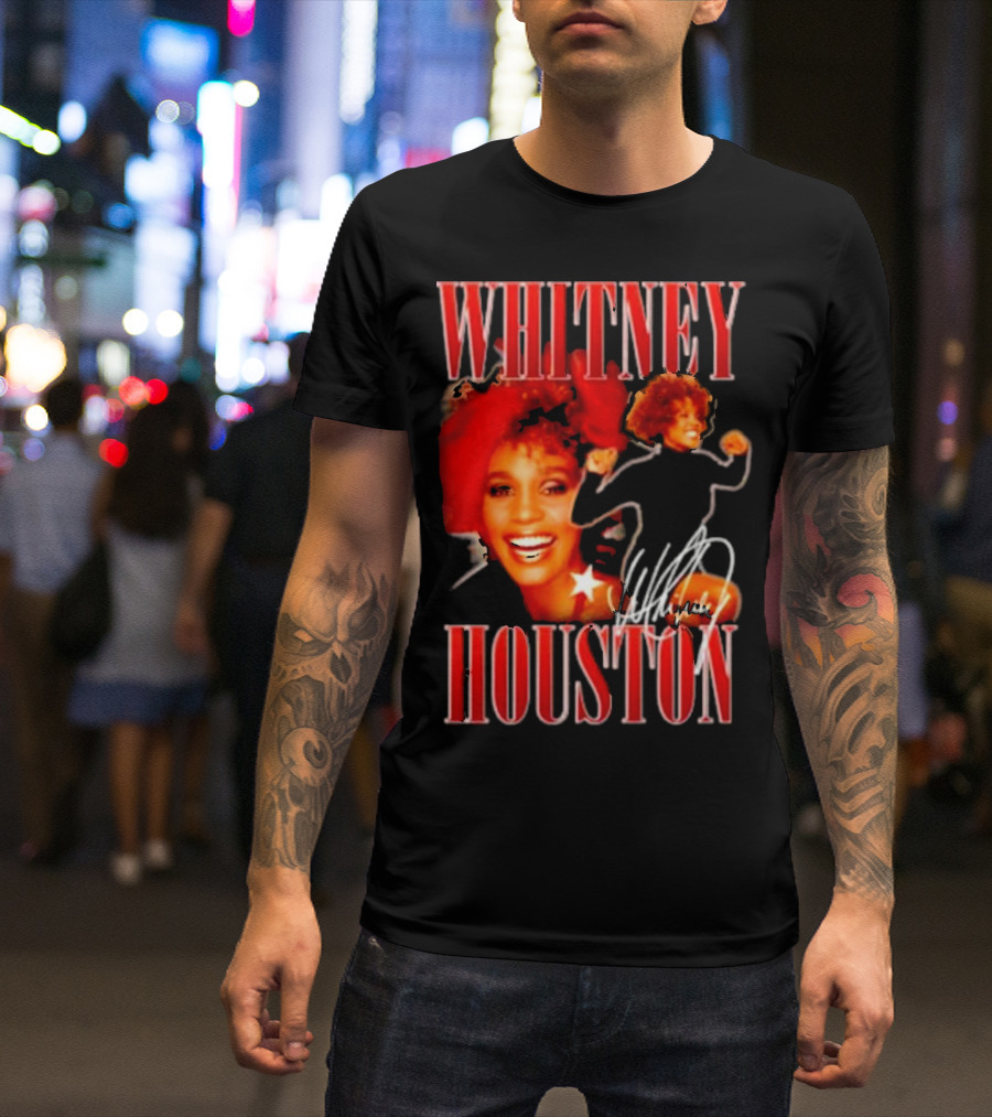 WHITNEY HOUSTON Signature Red Portrait With Joyful Expression T-Shirt