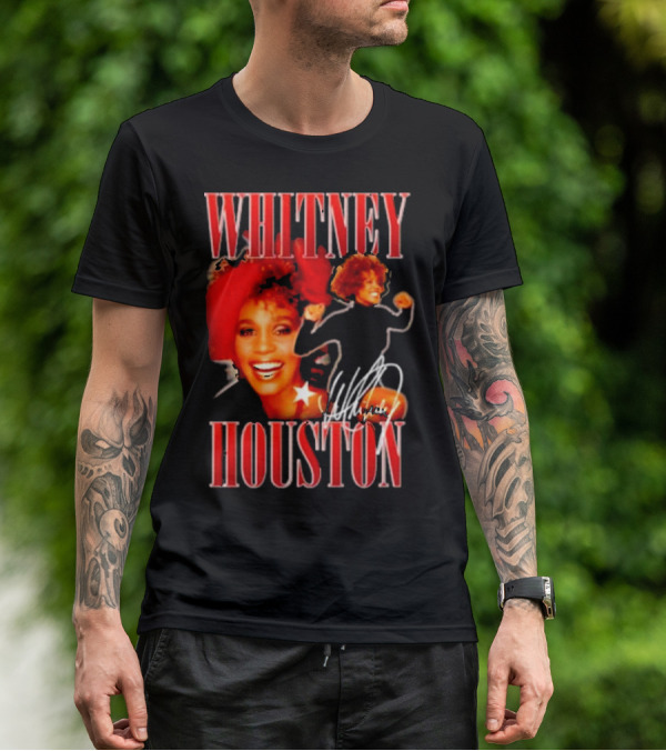 WHITNEY HOUSTON Signature Red Portrait With Joyful Expression T-Shirt
