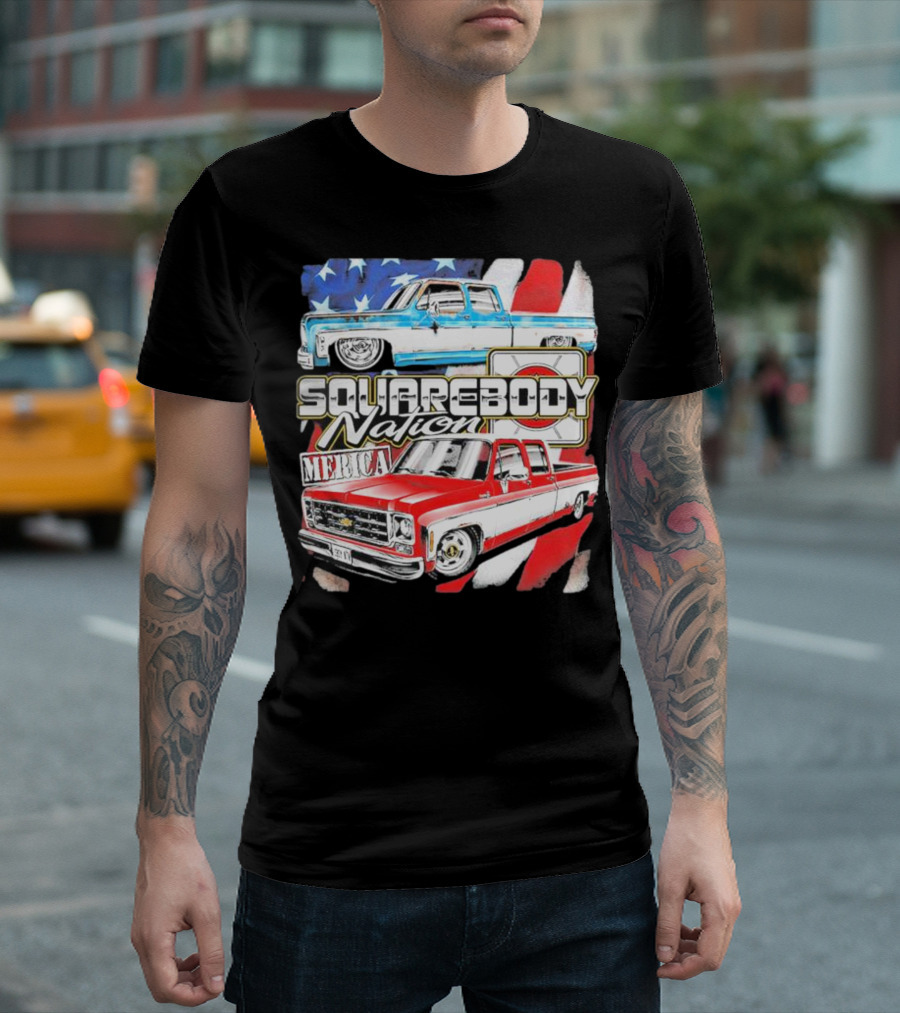 Squarebody Nation Merica American Flag Pickup Trucks T-Shirt