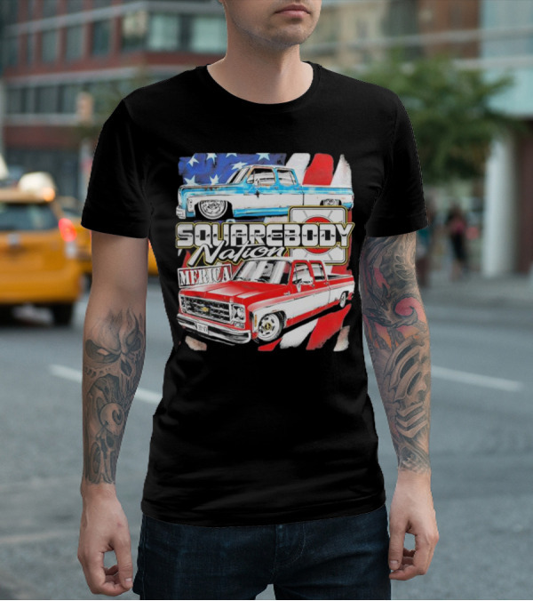 Squarebody Nation Merica American Flag Pickup Trucks T-Shirt