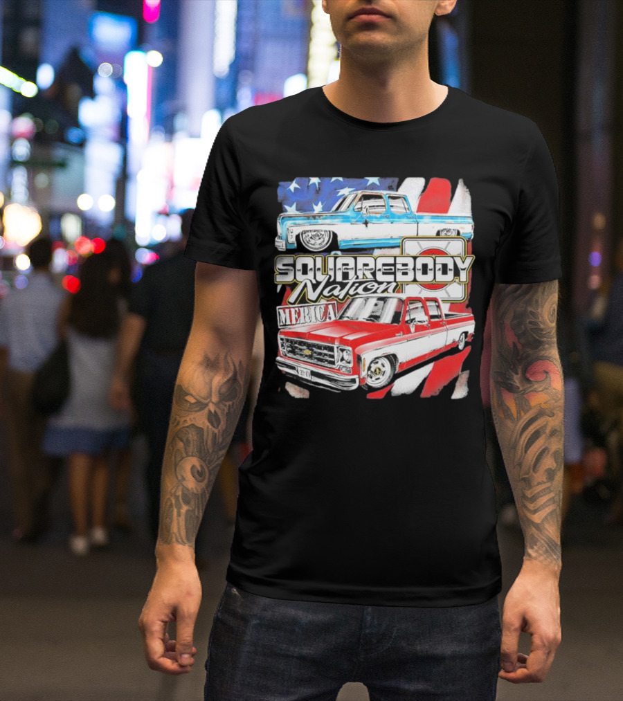 Squarebody Nation Merica American Flag Pickup Trucks T-Shirt