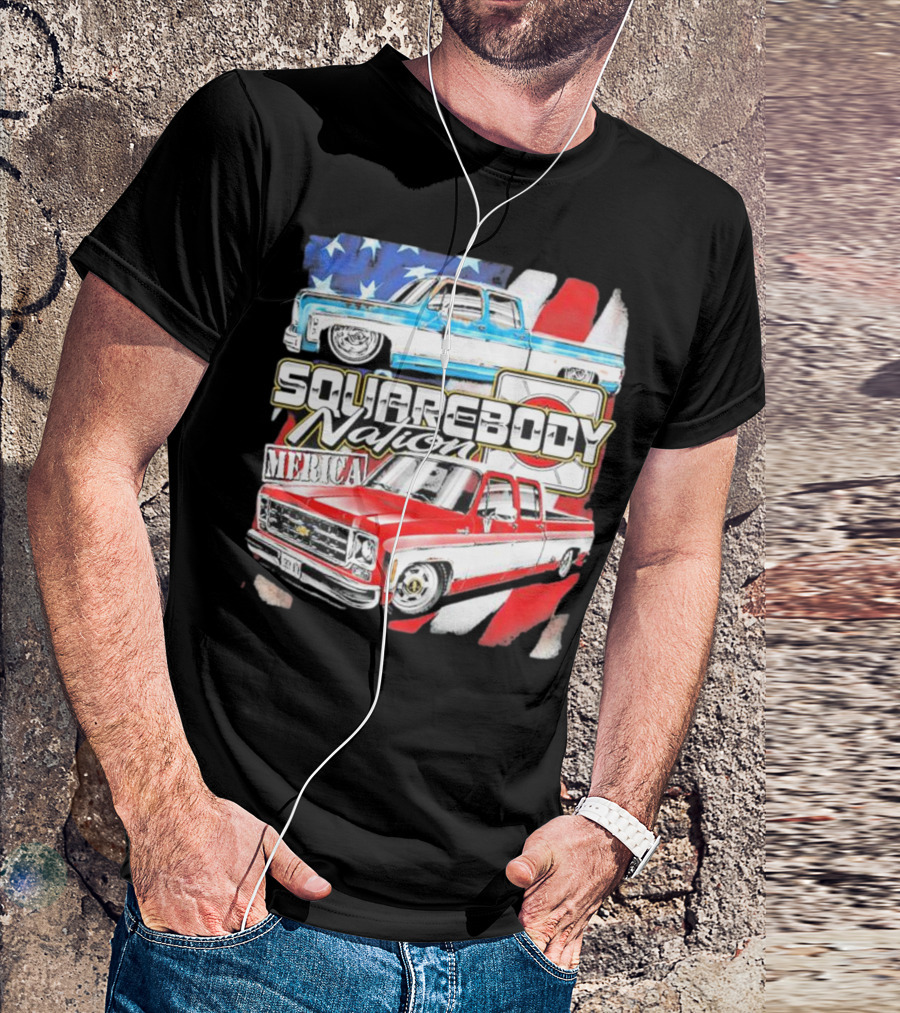 Squarebody Nation Merica American Flag Pickup Trucks T-Shirt
