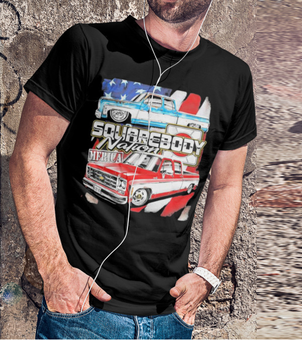 Squarebody Nation Merica American Flag Pickup Trucks T-Shirt