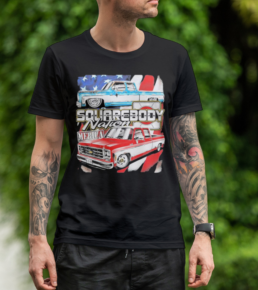 Squarebody Nation Merica American Flag Pickup Trucks T-Shirt