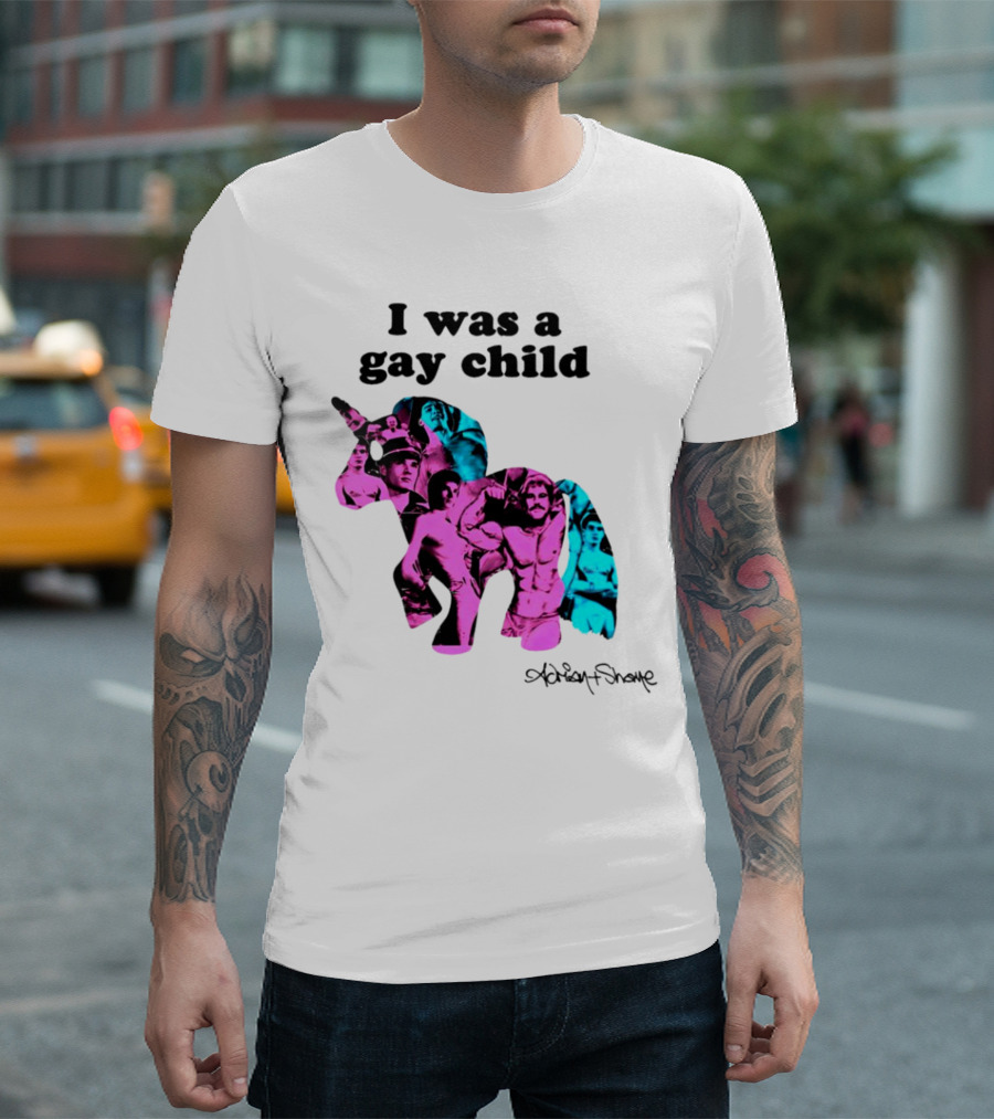 Adrian Shane I Was a Gay Child Unicorn Collage T-Shirt
