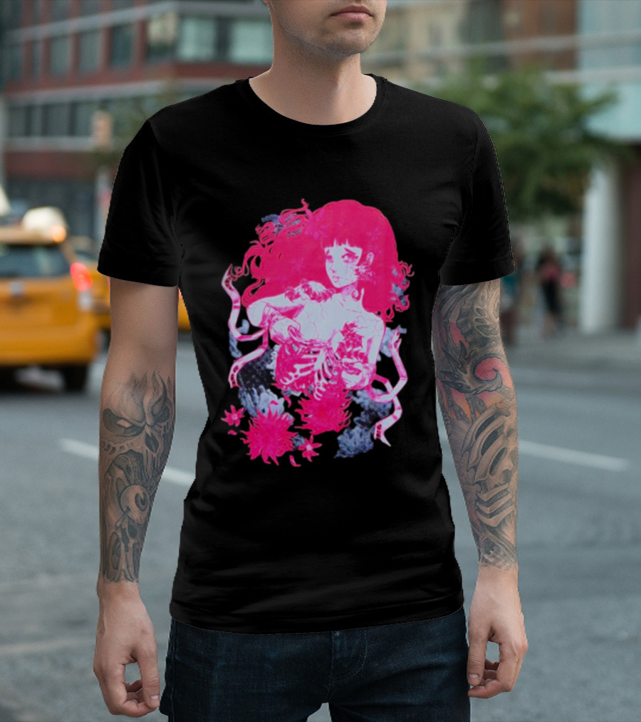 Centipede Girl Rib Cage Pink Floral T-Shirt