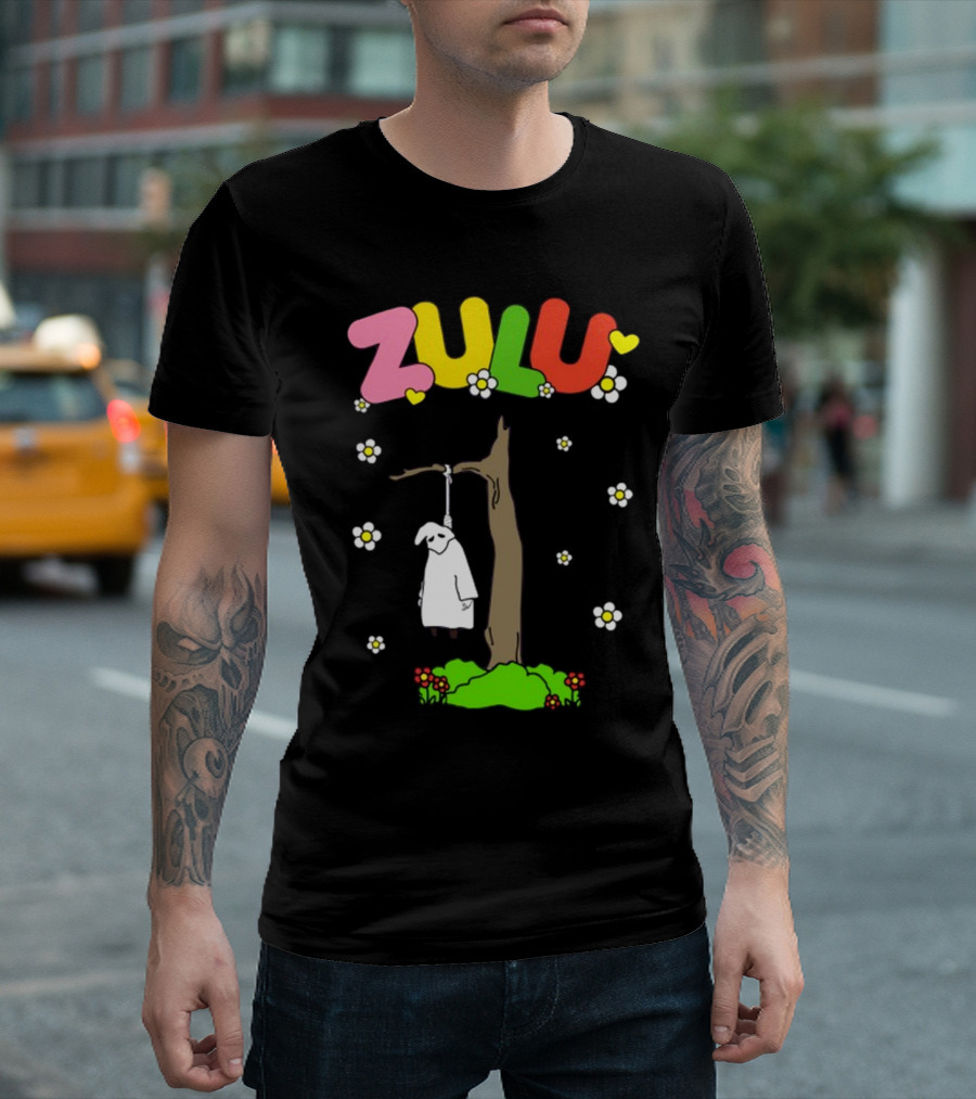 Zulu Hanging Tree with Colorful Text and Heart Flowers T-Shirt