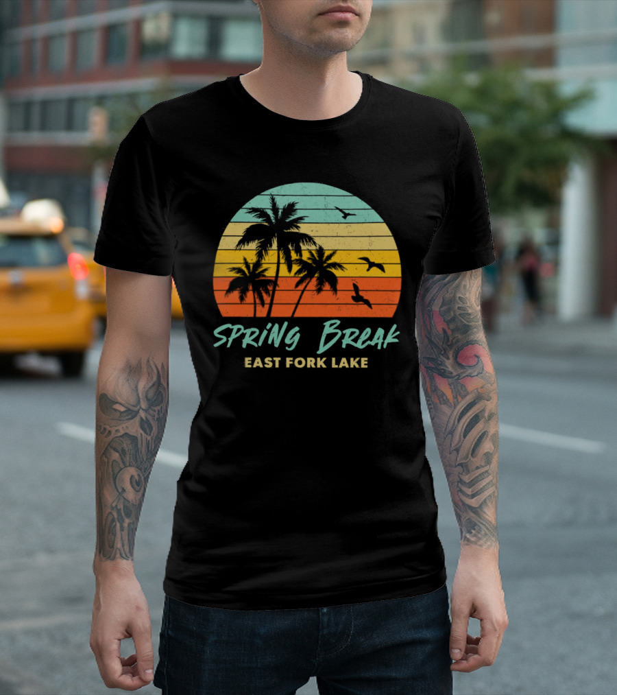 Spring Break East Fork Lake Sunset Palm Trees And Birds T-Shirt