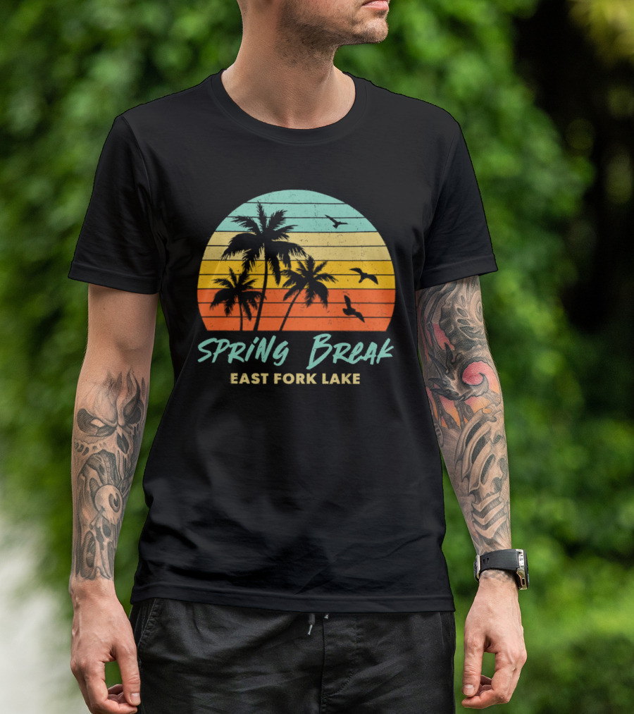 Spring Break East Fork Lake Sunset Palm Trees And Birds T-Shirt