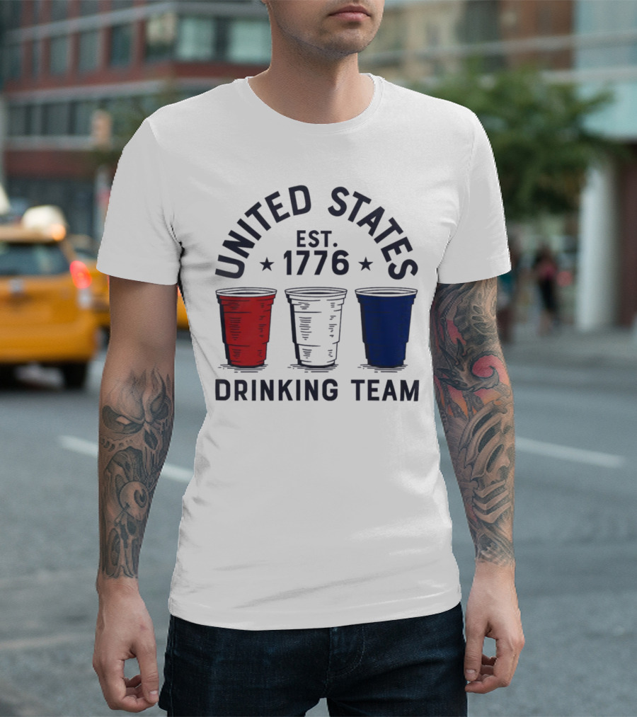 United States Drinking Team Est 1776 Red White Blue Cups T-Shirt