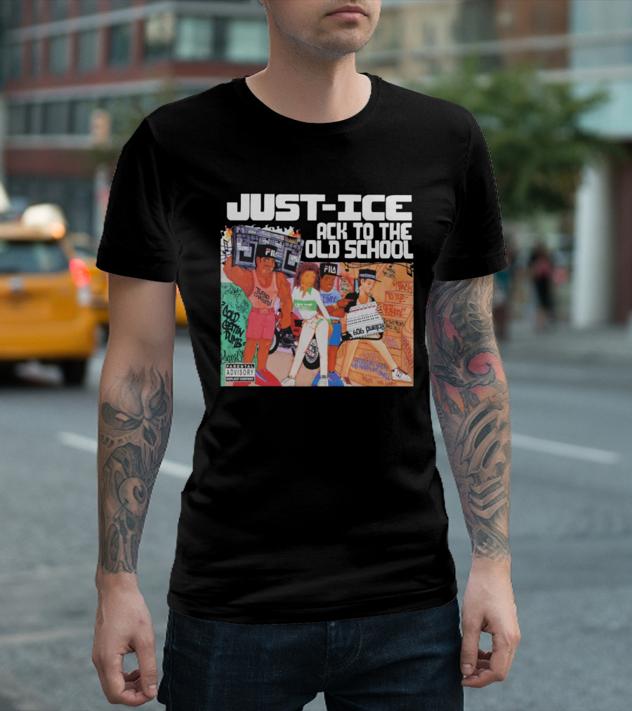 Just-Ice Back To The Old School CD Parental Advisory Explicit Content Fila Graffiti Boom Box T-Shirt