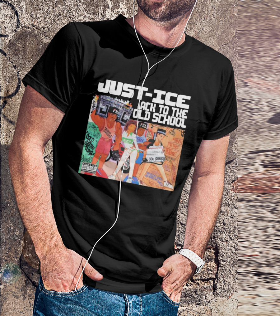 Just-Ice Back To The Old School CD Parental Advisory Explicit Content Fila Graffiti Boom Box T-Shirt