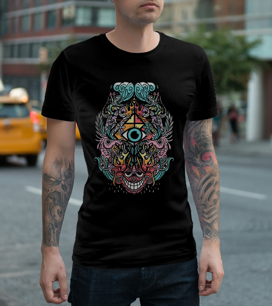 Zingara Merch Zingara Mindship Psychedelic Art Visionary Eye Multicolor Mask T-Shirt