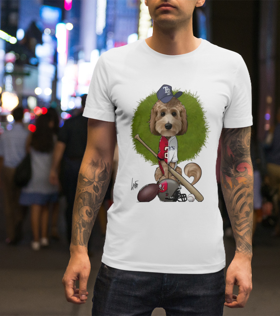 6217 Mcglumphy Tampa Bay Rays Buccaneers Canine Caricature With Sports Equipment T-Shirt