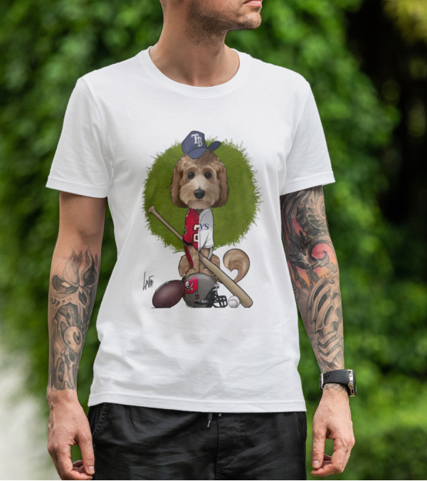 6217 Mcglumphy Tampa Bay Rays Buccaneers Canine Caricature With Sports Equipment T-Shirt