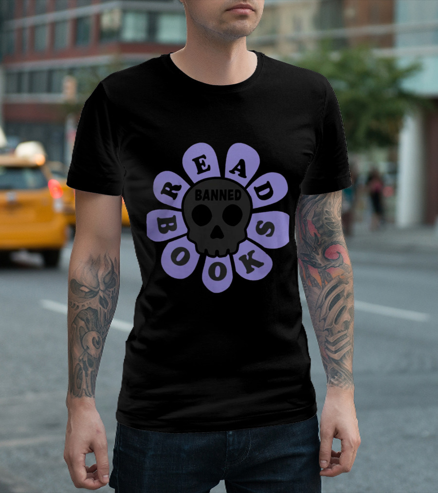 Read Banned Books Skull and Petals By Brit Sigh T-Shirt