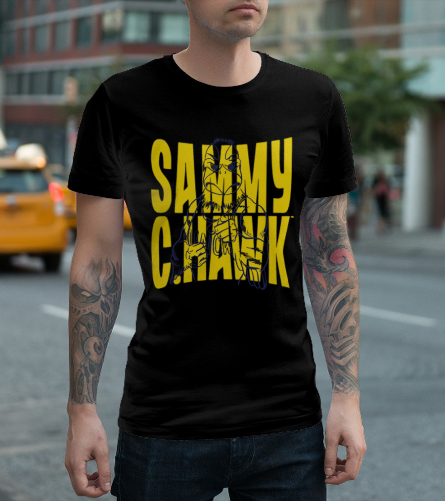 UNC Wilmington Seahawks Sammy C. Hawk Bold Yellow Text With Mascot Outline T-Shirt