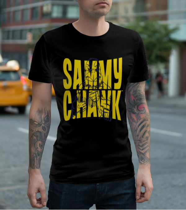 UNC Wilmington Seahawks Sammy C. Hawk Bold Yellow Text With Mascot Outline T-Shirt