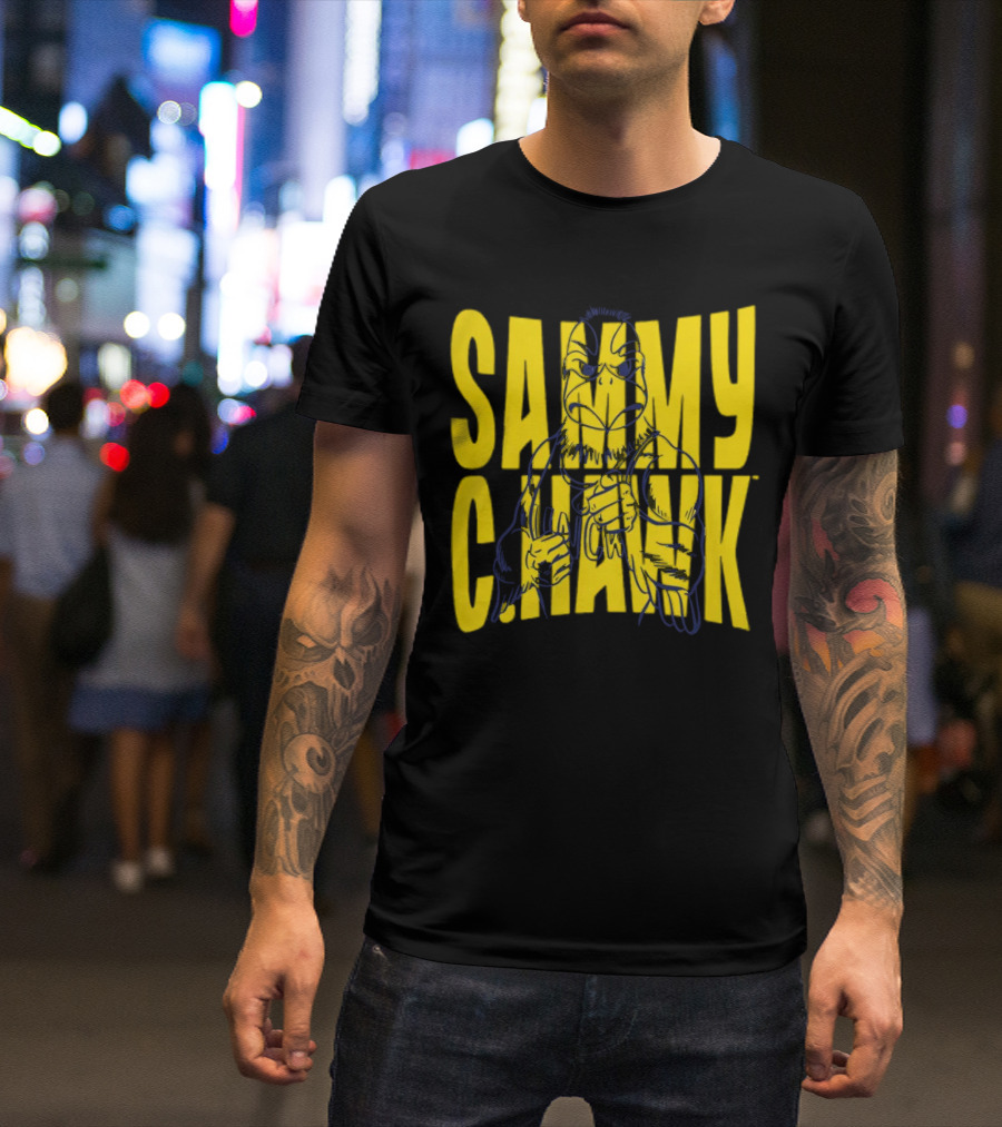 UNC Wilmington Seahawks Sammy C. Hawk Bold Yellow Text With Mascot Outline T-Shirt