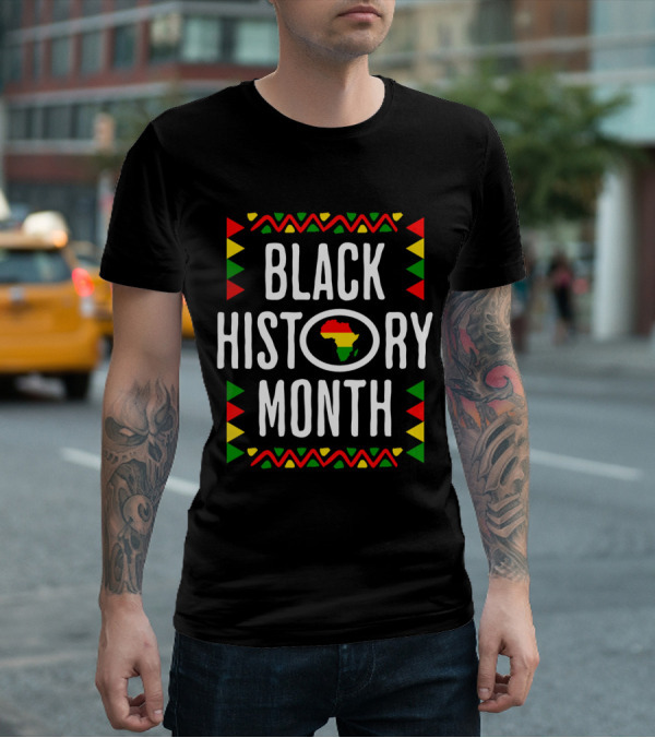 Black History Month African American Culture Africa Map Motif With Red Yellow Green T-Shirt