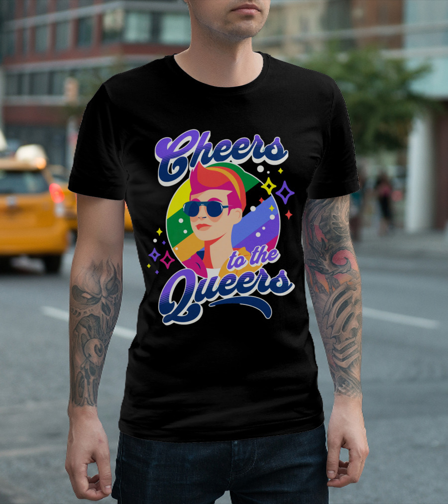 Cheers to the Queers Pride Rainbow Sunglasses Retro 80s T-Shirt