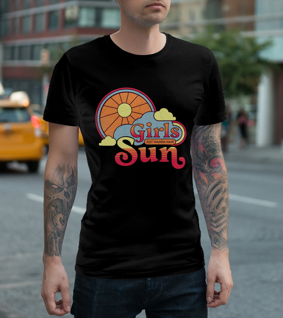 Girls Just Wanna Have Sun Retro Sunshine and Clouds T-Shirt