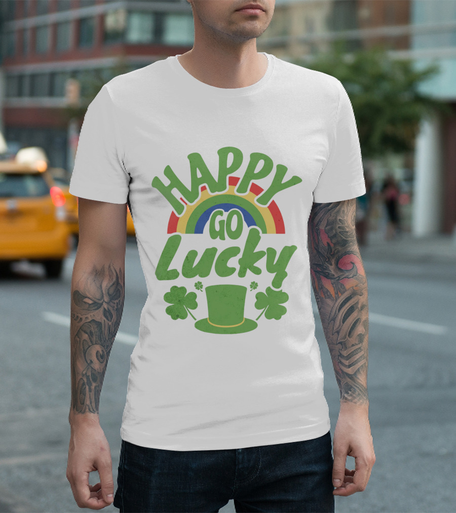 Happy Go Lucky Rainbow Clover Hat T-Shirt