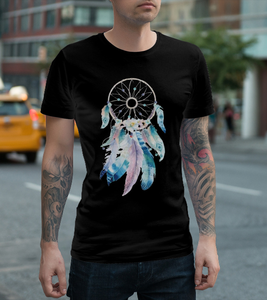 Harajuku Women Feather Dreamcatcher Flower Printed T-Shirt