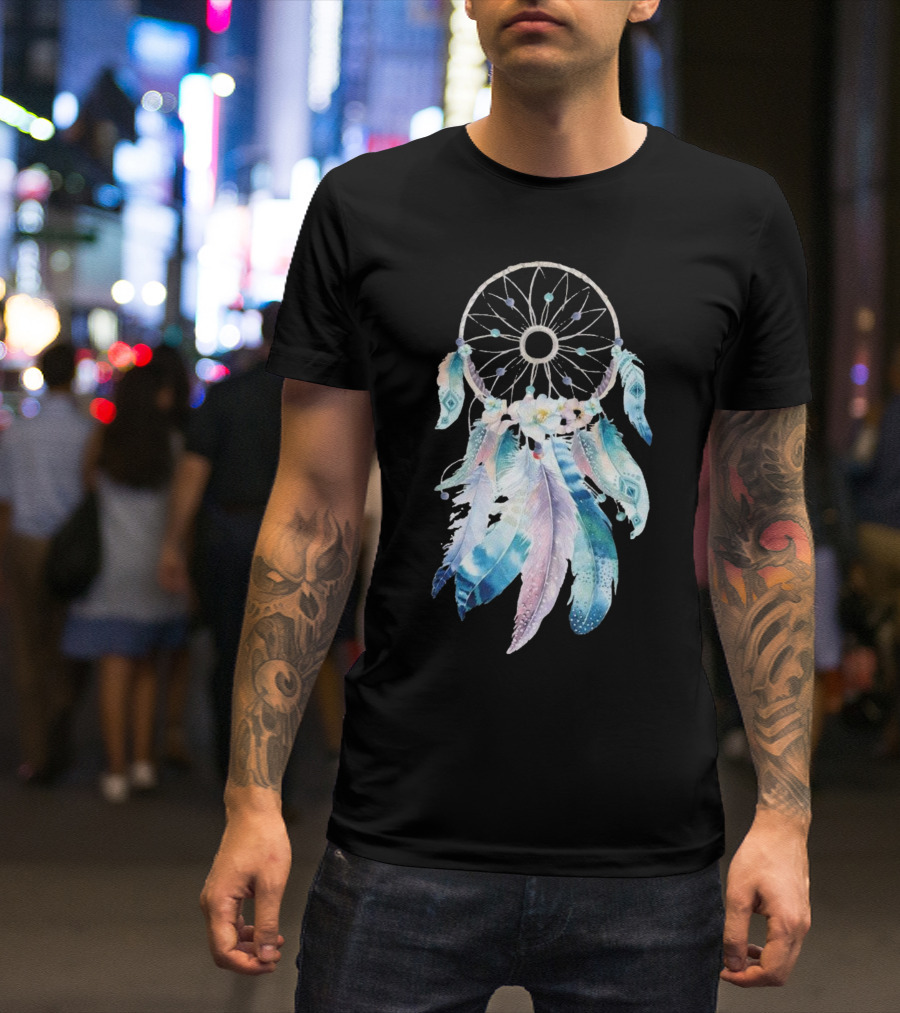 Harajuku Women Feather Dreamcatcher Flower Printed T-Shirt