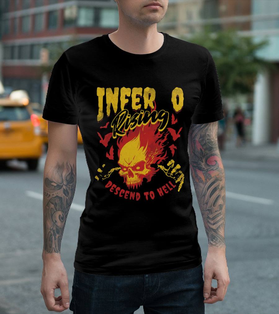 Inferno Rising Descend to Hell Fiery Skull T-Shirt