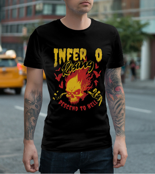Inferno Rising Descend To Hell Fiery Skull T-Shirt