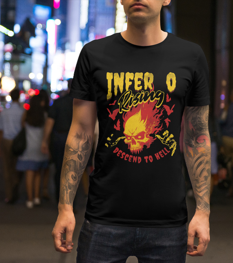 Inferno Rising Descend To Hell Fiery Skull T-Shirt