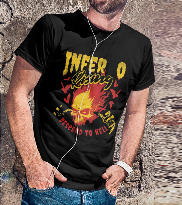 Inferno Rising Descend To Hell Fiery Skull T-Shirt