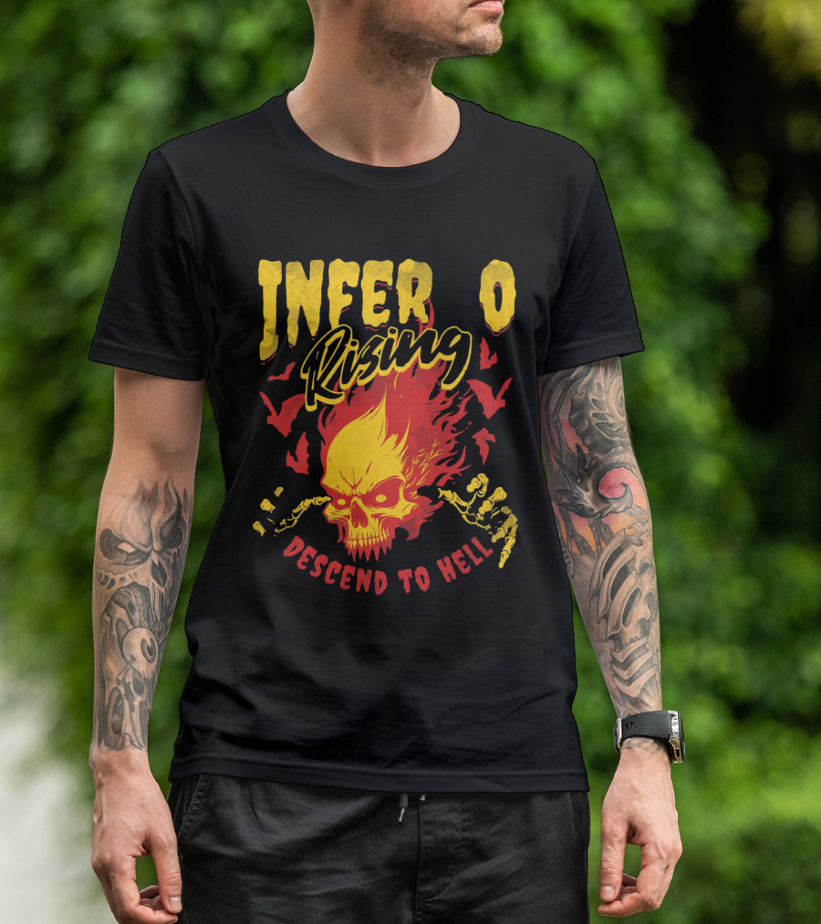 Inferno Rising Descend To Hell Fiery Skull T-Shirt