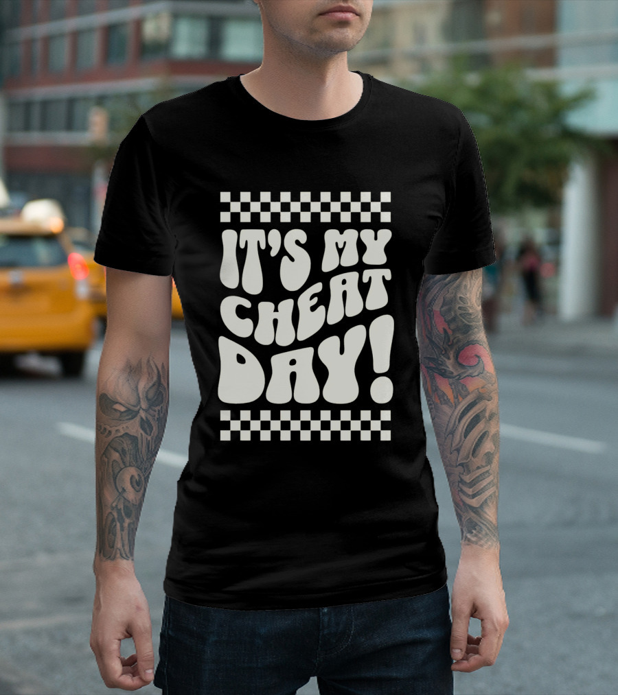 It's My Cheat Day Wavy Typography with Retro Checkerboard Border T-Shirt